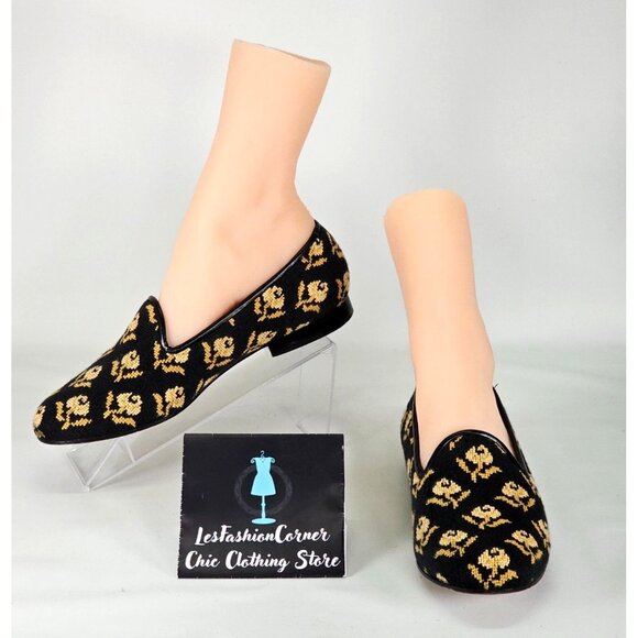 Zalo Shoes - Zalo Women's Black/Yellow Flowers Print With Black Leather Trim Loafers Sz 8 195